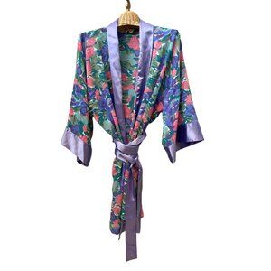 Vintage Victorias Secret Gold Label Kimono Robe Floral Purple ONE SIZE